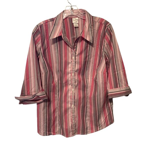 Perfect Fit Stretch Womens Size 14 16W Button Up Shirt Top 3/4 Sleeve Vintage y2 - Picture 1 of 3